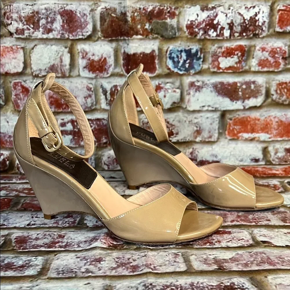* Furla Nude Patent Leather Open-Toe Heels